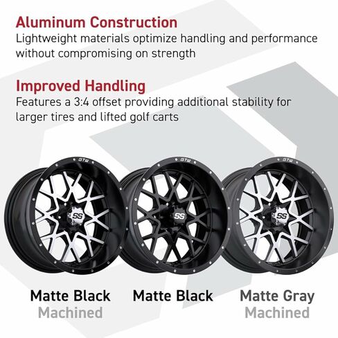 GTW Vortex 14 Inch Aluminum Golf Cart Wheel 14x7 | 4-4 Bolt | 3:4 Offset | Set of 4 (Matte Black) in Kuwait