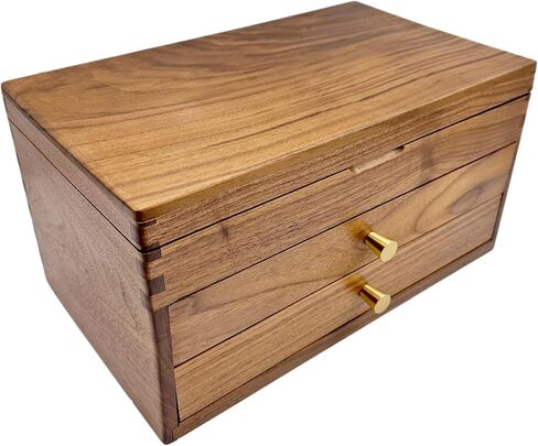 صندوق مجوهرات خشبي من خشب الجوز الأسود - منظم مجوهرات كبير من 3 طبقات مع بطانة مخملية، حقيبة تخزين خشبية مصنوعة يدويًا للقلائد والخواتم والأقراط - هدية رائعة لعيد الحب والذكرى السنوية in Kuwait