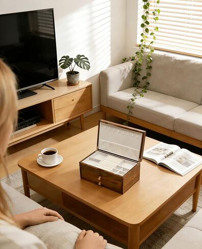 صندوق مجوهرات خشبي من خشب الجوز الأسود - منظم مجوهرات كبير من 3 طبقات مع بطانة مخملية، حقيبة تخزين خشبية مصنوعة يدويًا للقلائد والخواتم والأقراط - هدية رائعة لعيد الحب والذكرى السنوية in Kuwait