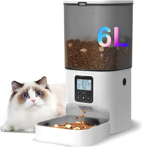 Automatic Cat Feeder, 4L Cat Food Dispenser with Timer Interactive Voice Recorder, Auto Cat Feeder with Desiccant Bag 1-8 Meals Dry Food, White Translucent in Kuwait