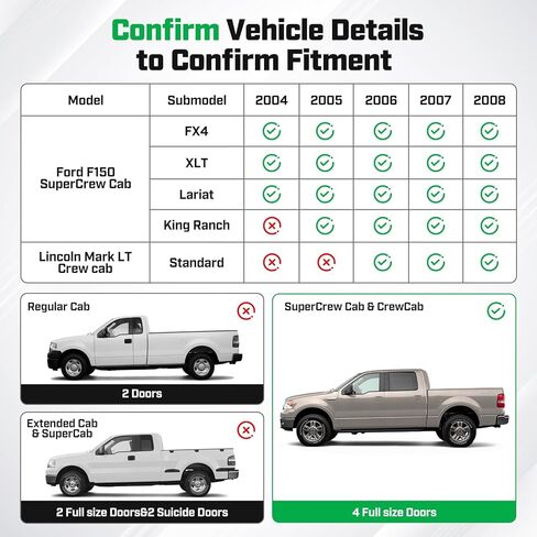 سجادات أرضية Cartist لـ 2004-2008 Ford F-150 SuperCrew Cab وLincoln Mark LT Crew Cab 2006-2008، بطانات أرضية لجميع الأحوال الجوية لملحقات F150، سجادات سيارة TPE شديدة التحمل in Saudi Arabia