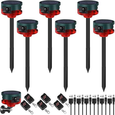 Qualirey 2 Pack Solar Outdoor Motion Sensor Alarm Motion Sensor Animal Deterrent Gunshot Sound Dog Barking Alarm for Home Security Support Recording 13 Kinds of Sound Strobe Light with USB for Yard in Saudi Arabia