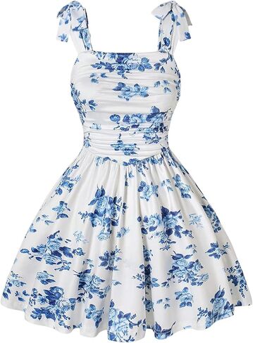 Floerns Girl's Floral Tie Shoulder Cami Midi Dress Sleeveless Summer Beach Dresses in Saudi Arabia