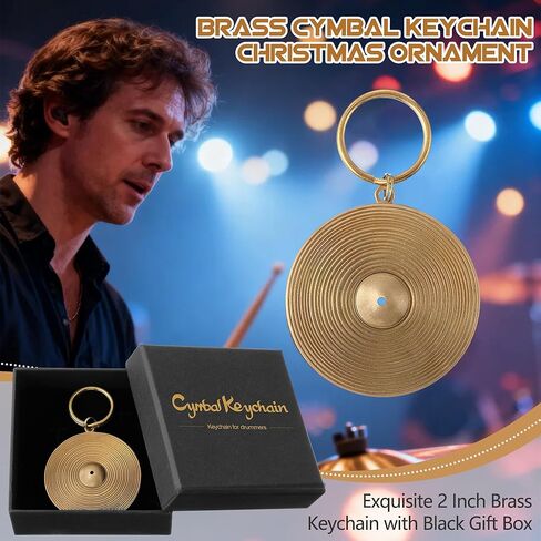 Brass Cymbal Keychain Christmas Ornament, Unique Drummer Gifts for Men, Cool Drum Accessories & Percussion Gift, Durable 2 Inch Brass Keychain with Black Gift Box, Music Lover Collectible in Kuwait