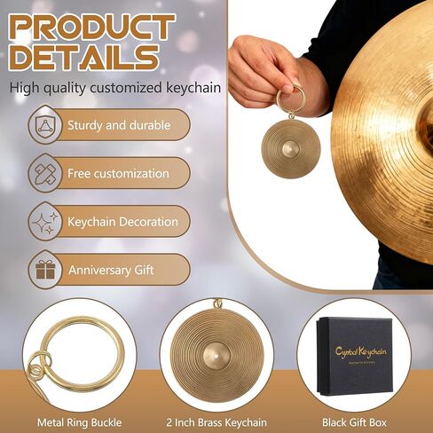 Brass Cymbal Keychain Christmas Ornament, Unique Drummer Gifts for Men, Cool Drum Accessories & Percussion Gift, Durable 2 Inch Brass Keychain with Black Gift Box, Music Lover Collectible in Kuwait