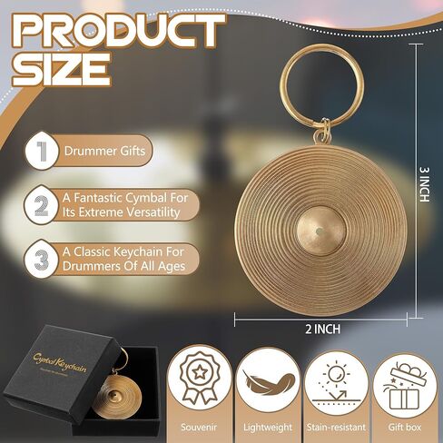 Brass Cymbal Keychain Christmas Ornament, Unique Drummer Gifts for Men, Cool Drum Accessories & Percussion Gift, Durable 2 Inch Brass Keychain with Black Gift Box, Music Lover Collectible in Kuwait