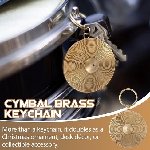 Brass Cymbal Keychain Christmas Ornament, Unique Drummer Gifts for Men, Cool Drum Accessories & Percussion Gift, Durable 2 Inch Brass Keychain with Black Gift Box, Music Lover Collectible in Kuwait