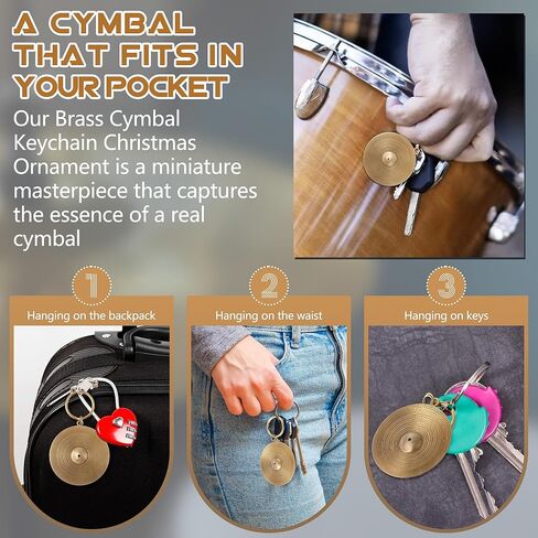 Brass Cymbal Keychain Christmas Ornament, Unique Drummer Gifts for Men, Cool Drum Accessories & Percussion Gift, Durable 2 Inch Brass Keychain with Black Gift Box, Music Lover Collectible in Kuwait