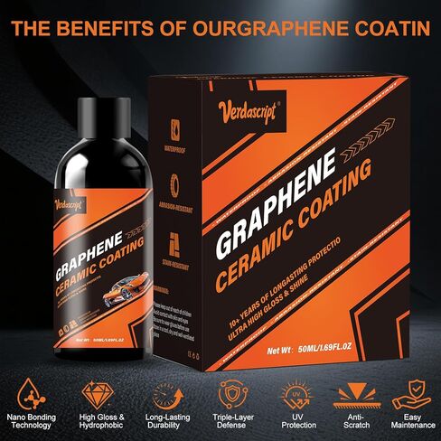 Graphene Ceramic Coating (50ml) - 20H Professional Top Coat Kit. Heavy Duty Paint Sealant, Hydrophobic & High Gloss Shine, 10+ Yrs Long-Lasting Protection. Apply After Car Wash & Paint Correction. in Saudi Arabia