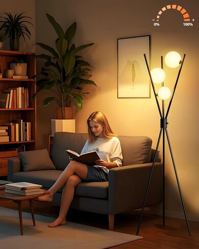 Lightdot Tripod Floor Lamp Dimmable Globe Floor Lamps with 3 LED Bulbs Included, 3000K Soft Warmwhite Mid Century Modern Standing Lamps Gold Tall Lamp for Living Room/Bedroom/Sofa Beside/Corner Decor in Saudi Arabia