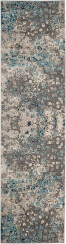 سجادة SAFAVIEH Monaco Collection - 2'2" x 8'، رمادي وأزرق فاتح، تصميم بوهو شيك بألوان مائية تجريدية، لا يتساقط ويسهل العناية به، مثالي للمناطق ذات حركة المرور العالية في غرفة المعيشة وغرفة النوم (MNC225E) in Saudi Arabia