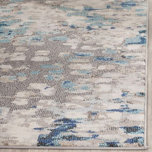 سجادة SAFAVIEH Monaco Collection - 2'2" x 8'، رمادي وأزرق فاتح، تصميم بوهو شيك بألوان مائية تجريدية، لا يتساقط ويسهل العناية به، مثالي للمناطق ذات حركة المرور العالية في غرفة المعيشة وغرفة النوم (MNC225E) in Saudi Arabia