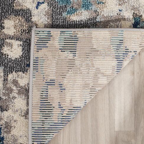 سجادة SAFAVIEH Monaco Collection - 2'2" x 8'، رمادي وأزرق فاتح، تصميم بوهو شيك بألوان مائية تجريدية، لا يتساقط ويسهل العناية به، مثالي للمناطق ذات حركة المرور العالية في غرفة المعيشة وغرفة النوم (MNC225E) in Saudi Arabia