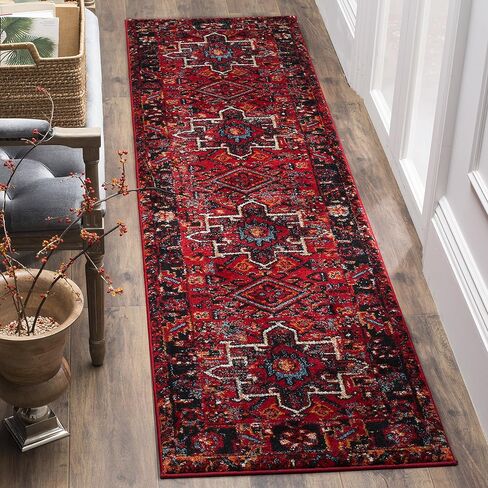 SAFAVIEH Vintage Hamadan Collection Runner Rug - 2'3" x 22', Red & Multi, Traditional Persian Design, Non-Shedding & Easy to Clean, Ideal for Hallway, Foyer, Entryway, Bedroom (VTH211A) in Saudi Arabia