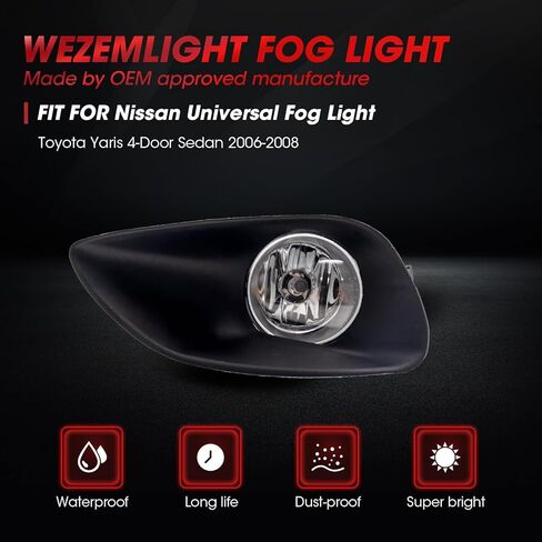 Fog Lights Assembly Compatible With Toyota Yaris 4-Door Sedan 2006-2008 Included Switch And Wiring Kit OEM Part Number:812100D041,812100D042,812200D041,812200D042(Clear Lens) in Saudi Arabia