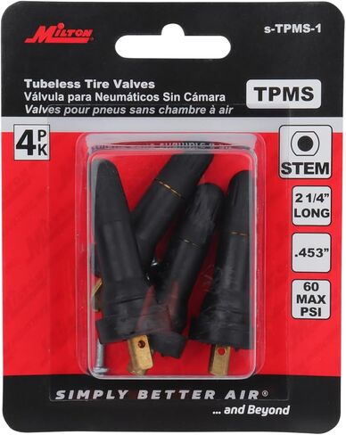 Milton s-TPMS-1: جذع صمام الإطارات، 2-1/4 بوصة متوازية Tpms صمامات إطارات بدون أنابيب، .453 بوصة مطاط، 60 رطل لكل بوصة مربعة - 4 قطع in Saudi Arabia