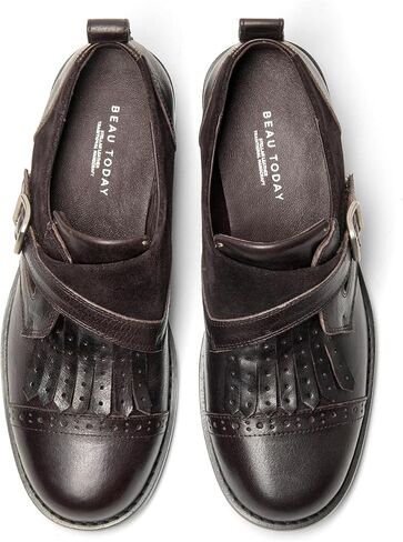 BEAU TODAY Womens Leather Loafers, Tassel Brogue Cap Toe Loafers, Women Retro Monk Strap Shoes with Buckle, Comfortable Casual Slip-on Flat Shoes for Work Parties and Dress in Saudi Arabia