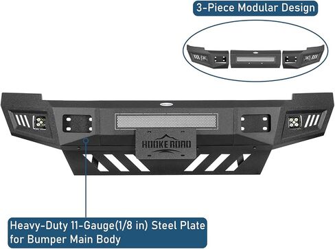 Hooke Road Ram 2500 3500 Full Width Front Bumper for 2010-2018 Dodge Ram 2500 3500 Pickup Trucks - Off-Road Steel Textured Black Bumper w/Skid Plate, LED Lights in Saudi Arabia