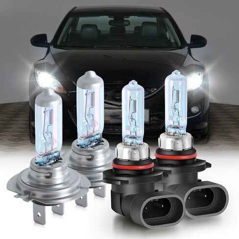 Upgraded Halogen Headlight Bulbs 2011-2013 for Mazda 6 Headlight Bulbs 9005 High Beam and H7 Low Beam, Performance 5500K White 300% Brightness 4PCS in Kuwait