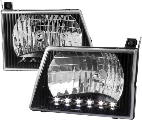 SPEC-D ضبط المصابيح الأمامية السوداء متوافقة مع 1992-2006 Ford Econoline Van E150 E250 E350 E450 L + R زوج مجموعة مصابيح إضاءة الرأس in Saudi Arabia
