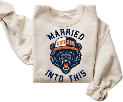 Married Into This Chicago Sweatshirt, Beige Cotton Blend, Relaxed Fit with Brushed Interior in Saudi Arabia
