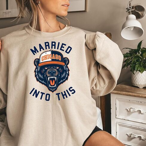Married Into This Chicago Sweatshirt, Beige Cotton Blend, Relaxed Fit with Brushed Interior in Saudi Arabia