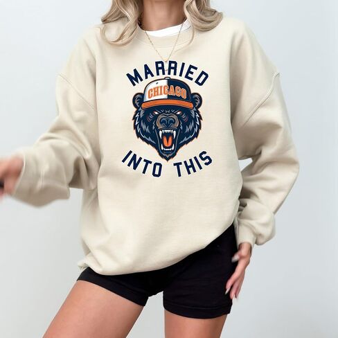 Married Into This Chicago Sweatshirt, Beige Cotton Blend, Relaxed Fit with Brushed Interior in Saudi Arabia
