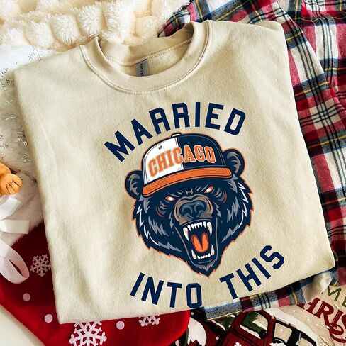 Married Into This Chicago Sweatshirt, Beige Cotton Blend, Relaxed Fit with Brushed Interior in Saudi Arabia