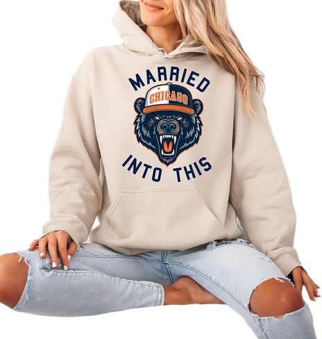 Married Into This Chicago Sweatshirt, Beige Cotton Blend, Relaxed Fit with Brushed Interior in Saudi Arabia
