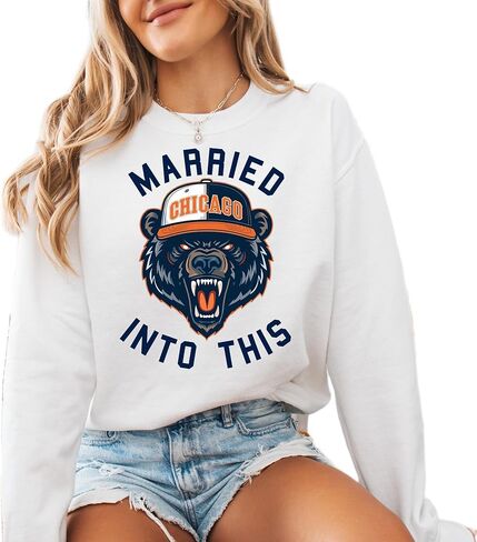 Married Into This Chicago Sweatshirt, Beige Cotton Blend, Relaxed Fit with Brushed Interior in Saudi Arabia