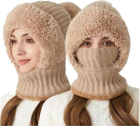Beanie Hood Winter Hat, 2026 New Outdoors Windproof Warm Scarf One-Piece Hatand Scarf for Women in Saudi Arabia