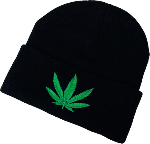 Adult Unisex Embroidered Marijuana Pot Leaf Winter Knit Beanie in Saudi Arabia