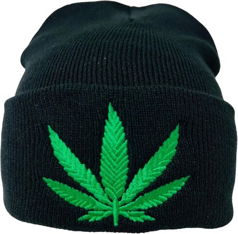 Adult Unisex Embroidered Marijuana Pot Leaf Winter Knit Beanie in Saudi Arabia