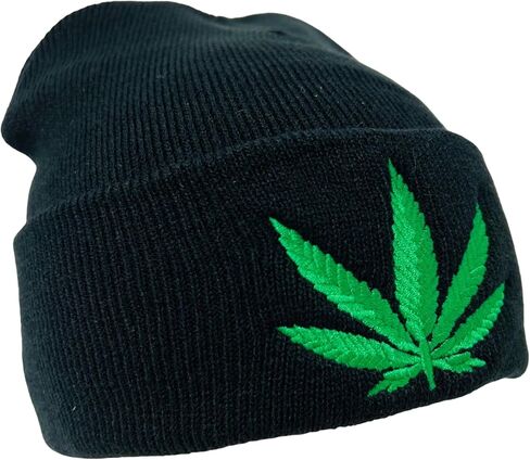 Adult Unisex Embroidered Marijuana Pot Leaf Winter Knit Beanie in Saudi Arabia