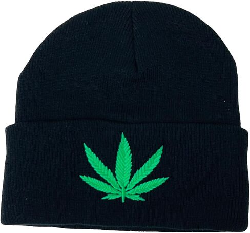 Adult Unisex Embroidered Marijuana Pot Leaf Winter Knit Beanie in Saudi Arabia