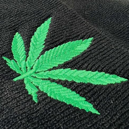 Adult Unisex Embroidered Marijuana Pot Leaf Winter Knit Beanie in Saudi Arabia