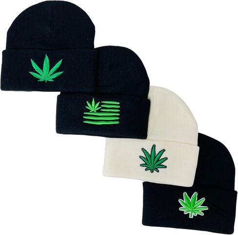 Adult Unisex Embroidered Marijuana Pot Leaf Winter Knit Beanie in Saudi Arabia