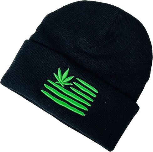 Adult Unisex Embroidered Marijuana Pot Leaf Winter Knit Beanie in Saudi Arabia