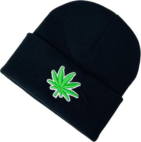 Adult Unisex Embroidered Marijuana Pot Leaf Winter Knit Beanie in Saudi Arabia