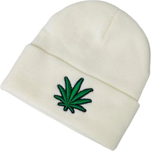 Adult Unisex Embroidered Marijuana Pot Leaf Winter Knit Beanie in Saudi Arabia