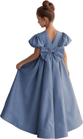 Flower Girl Dresses for Wedding A-Line Pageant Princes Satin Gowns with Bow Long Puffy Sleeve Girls Wedding Dress in Saudi Arabia
