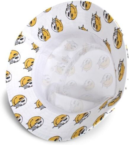 Creepy Co. Have a Nice Decay Bucket Hat – White Cotton Twill All Over Print – 90s Retro Goth Summer Cap with Skeleton Grin Design – One Size in Saudi Arabia