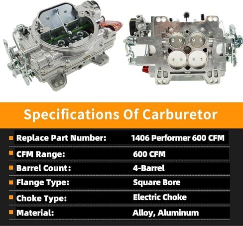 1406 4 Barrel Carburetor For Edelbrock Performer Series 600 CFM Square Bore with Electric Choke Replacement for Chevy Corvette Silverado Ford Mercury Mustang Bronco GMC Pickup Truck in Saudi Arabia