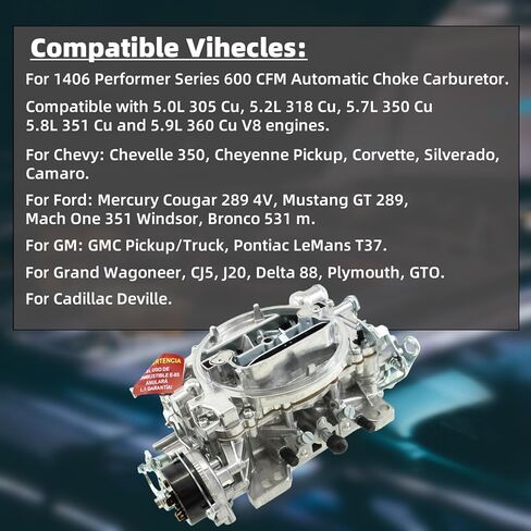 1406 4 Barrel Carburetor For Edelbrock Performer Series 600 CFM Square Bore with Electric Choke Replacement for Chevy Corvette Silverado Ford Mercury Mustang Bronco GMC Pickup Truck in Saudi Arabia