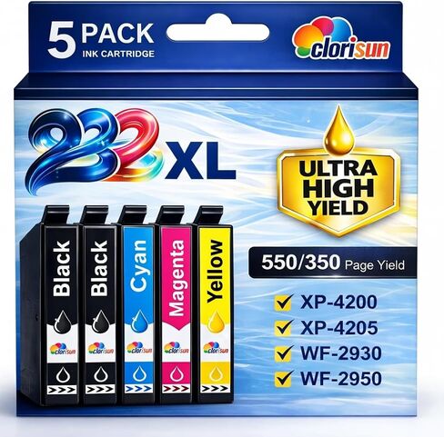 Remanufactured Replacement for Epson 232 232XL Ink Cartridges Combo Pack Replacement for 232XL Ink Work with Epson XP-4205 WF-2950 XP-4200 WF-2930 Printers (5-Pack, 2 Black, Cyan, Magenta, Yellow) in Kuwait