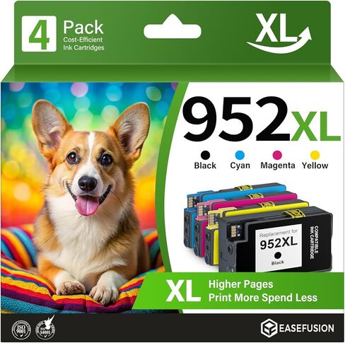 952XL Ink Cartridges 4 Combo Pack Compatible for HP Printer, 952XL 952 XL Ink Works OfficeJet 8702 7700 8210 8700 Series (Black, Cyan/Magenta/Yellow) (952XL-4packs) in Kuwait