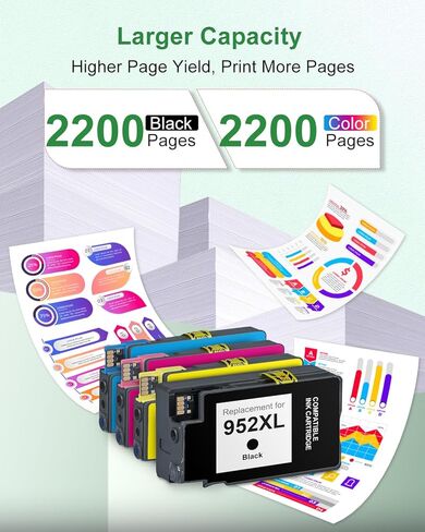 952XL Ink Cartridges 4 Combo Pack Compatible for HP Printer, 952XL 952 XL Ink Works OfficeJet 8702 7700 8210 8700 Series (Black, Cyan/Magenta/Yellow) (952XL-4packs) in Kuwait