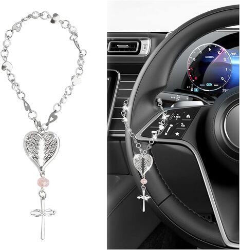 Cross for Car Rosary Steering Wheel Charm,Stylish Steering Wheel Rosary for Car as Unique Decoration,Cross for Cars Mirror Hanging Christian Cars Accessories for Safe Journey in Kuwait