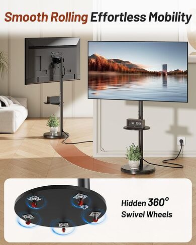 حامل تلفزيون متدحرج لأجهزة تلفزيون مقاس 10-46 بوصة، وعربة تلفزيون متنقلة صغيرة مع رف وعجلات مخفية، من صورة إلى مناظر طبيعية، حامل تلفزيون متنقل على الأرضية الحديثة لغرفة المعيشة، ارتفاع قابل للتعديل، الحد الأقصى 200 × 200 مم (أبيض) in Kuwait