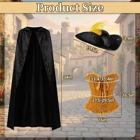 Simple polymer 3 Pcs Women Puss Costume Cat in Boots Cosplay Accessories Top Hat with Feather Puss Cloak Halloween Costume Orange in Kuwait